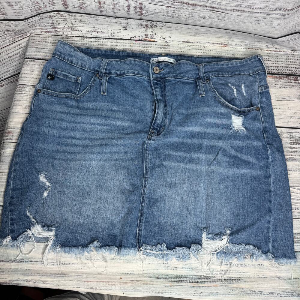 KanCan Distressed Denim Skirt Raw Hem Blue Jean Skirt 22